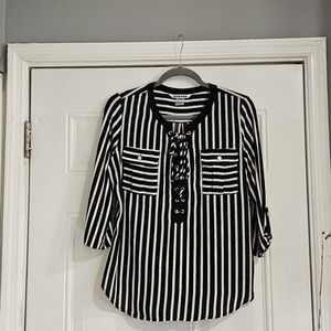 Peter Nygard Black and White Striped Blouse